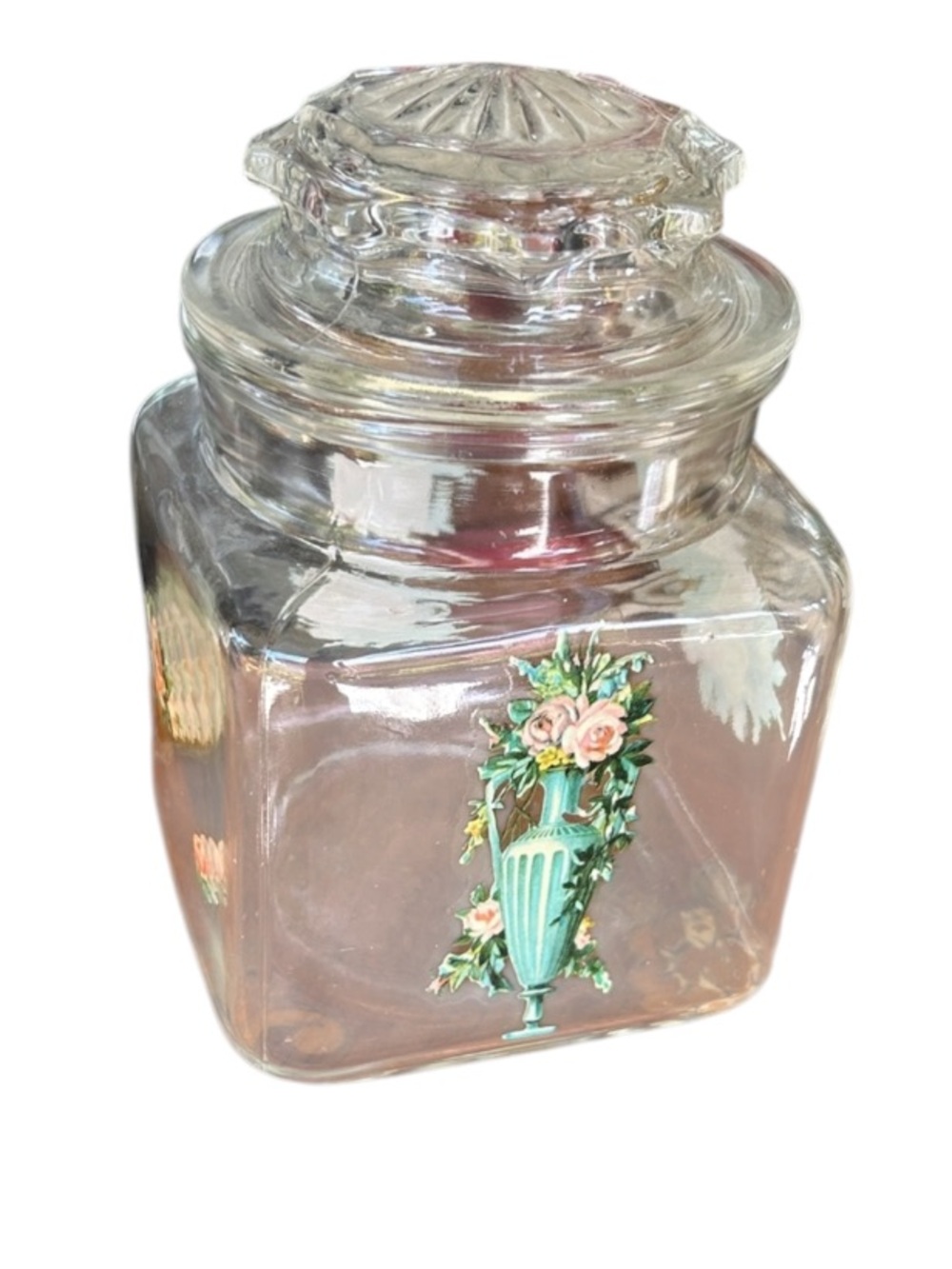 Vintage Anchor Hocking Glass Canister Apothecary Jar w Victorian Motif